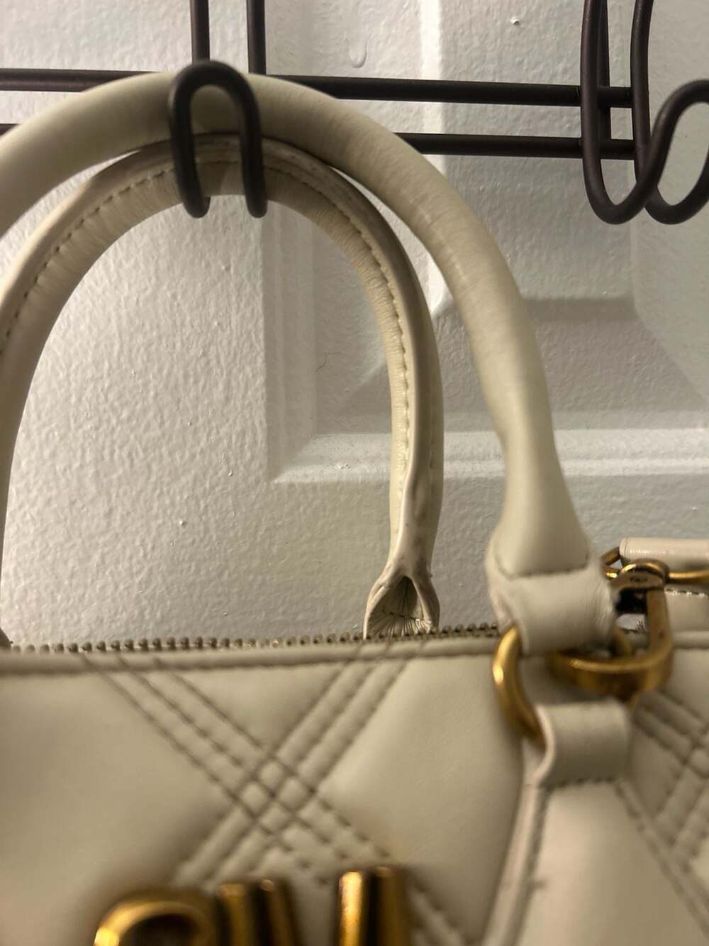 Steve Madden Bmickey Quilted Logo Plaque Satchel with Crossbody Strap in Vanilla - Picture 2 of 9